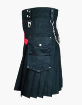 BLACK UTILITY KILT FOR MEN WITH A RED CROSS - Scottish Kilt Jacket™ USA-UK